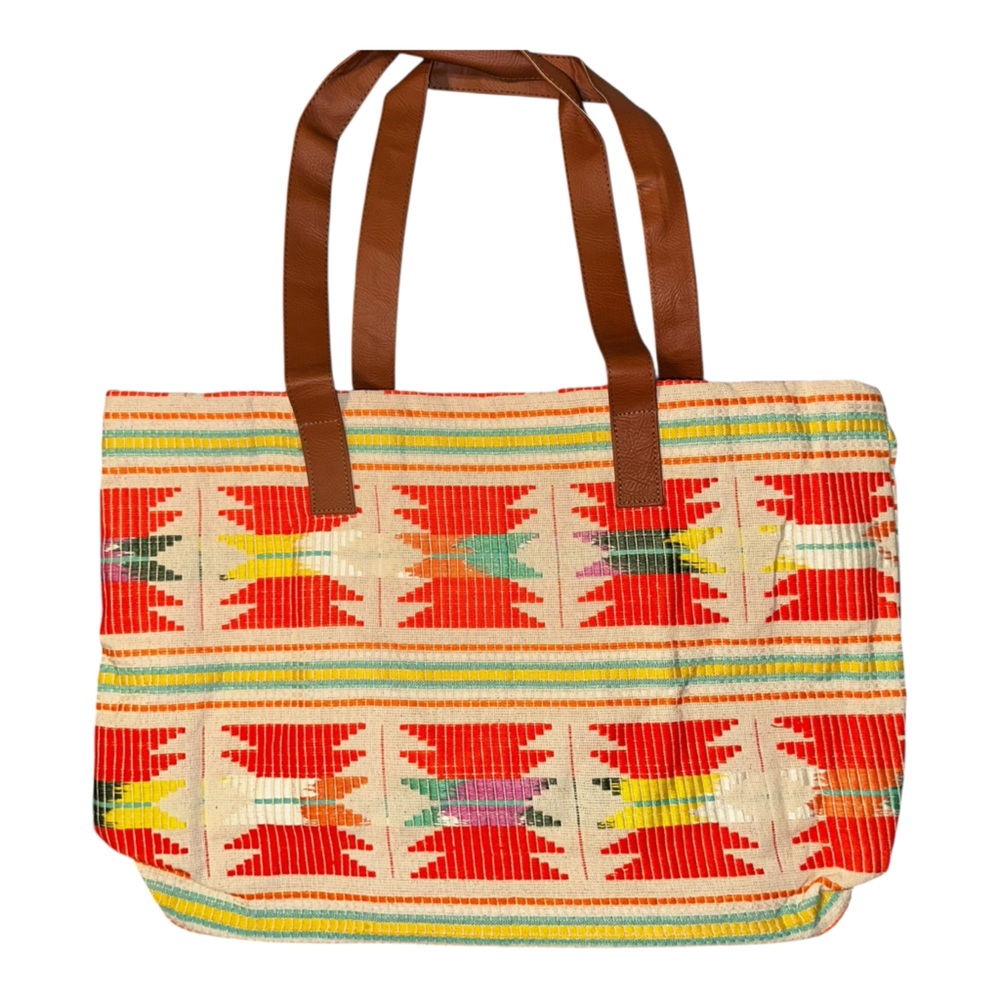 RAJ Vegan Leather Tote Aztec Orange Boho Beach Woven